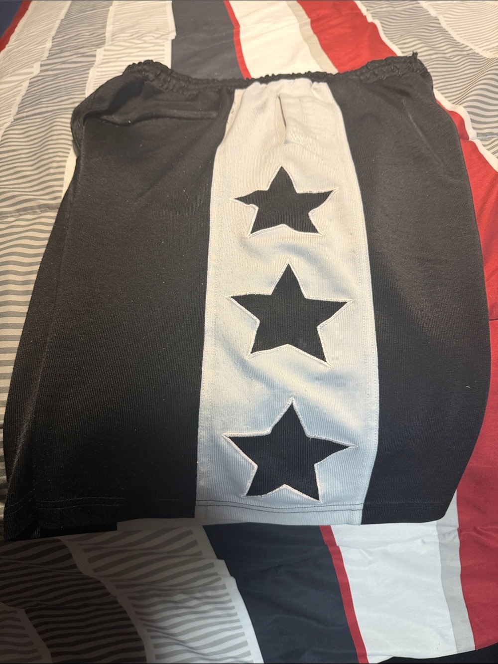 Men's Black Shorts with White Star-Panel